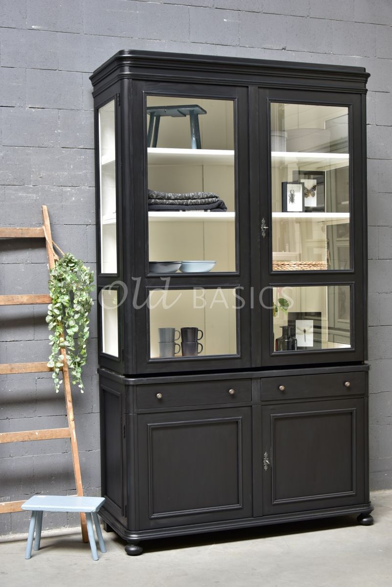Vitrinekast Amiens, 2 deuren, RAL9005, zwart, materiaal hout